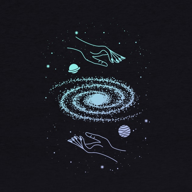 Cosmos Galaxy And Hands Sacred Geometry Stars by Foxxy Merch